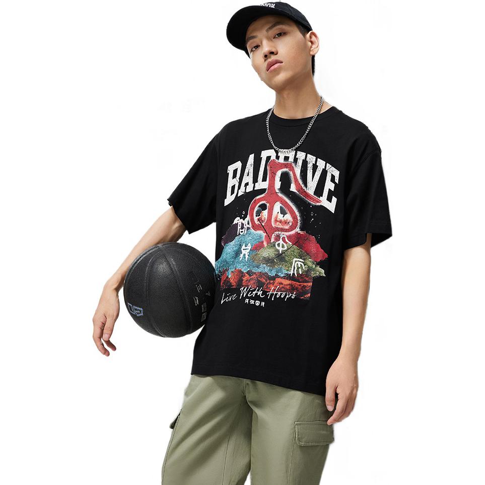 Li Ning Badfive Series Printed Letter Round Neck Loose Short Sleeve T-Shirt Unisex T-Shirt Black AHST765-3
