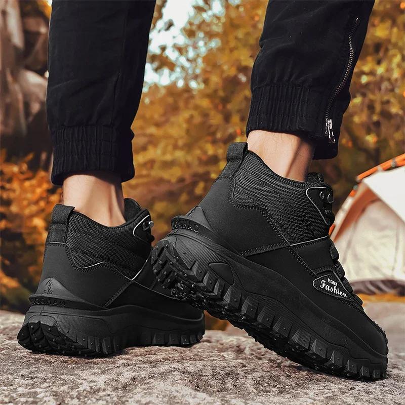 New Men's Casual Shoes Outdoor High-top Hiking Shoes for Mens Waterproof Wear-resistant Work Shoes Trendy Boots