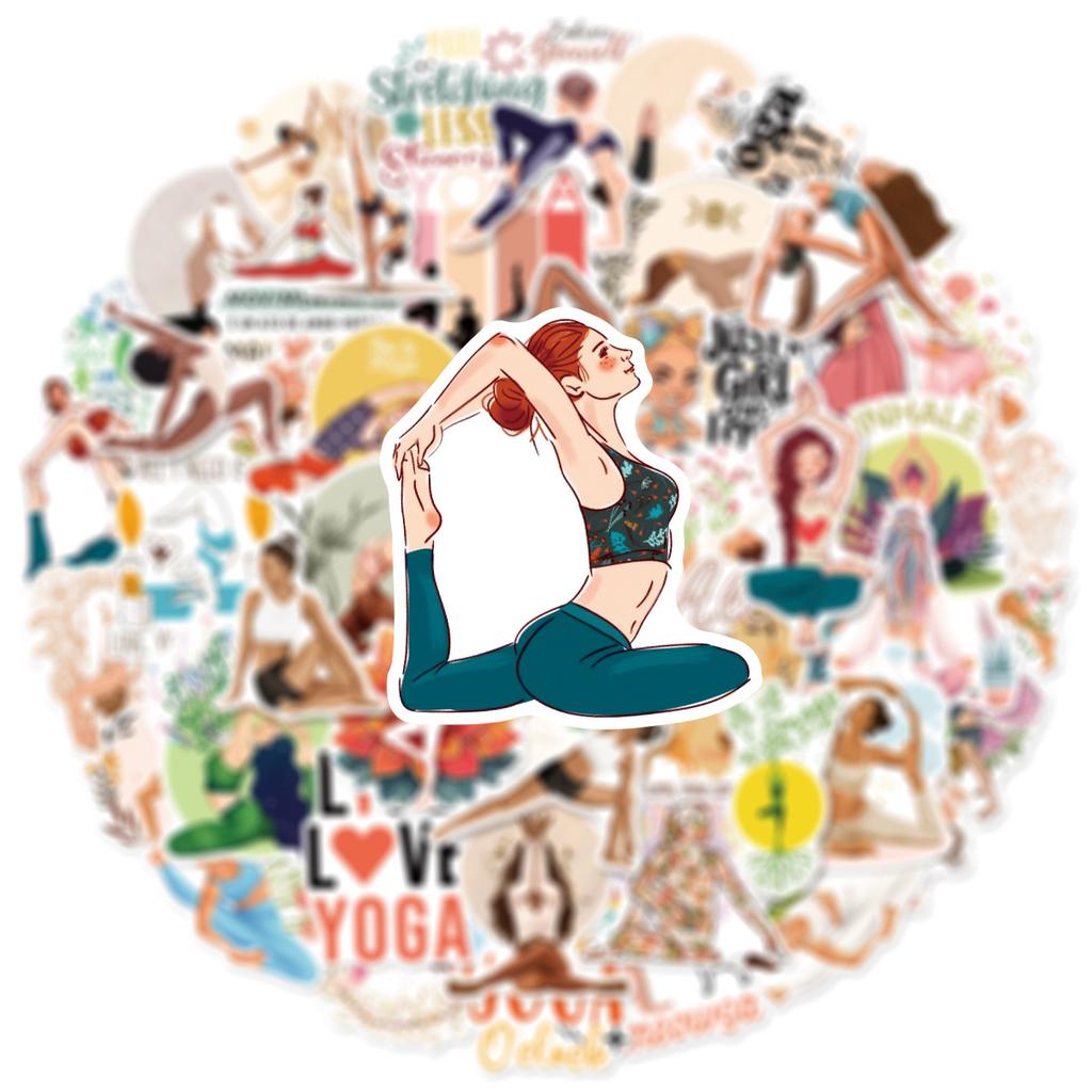 Naklejki Doodle Pilates Joga - 50 Arkuszy na Butelki, Laptopy, Planery, Scrapbooking, Dekoracja Szafek na Siłowni
