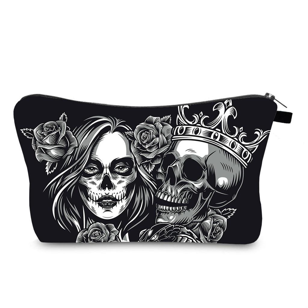 Skull Print Travel Makeup Bag Halloween Zipper Cosmetic Bags Large Capacity Travel Toiletries Organizer for Women Men