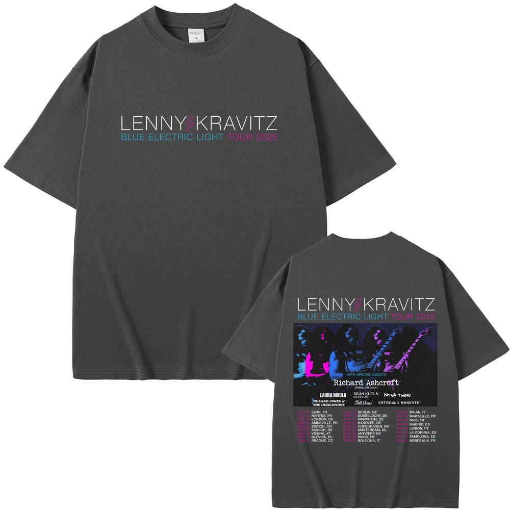 Lenny Kravitz Blue Electric Light Tour 2025 T Shirt Men Women Casual Cotton Vintage Short Sleeve Tshirt Male Oversized Tshirts