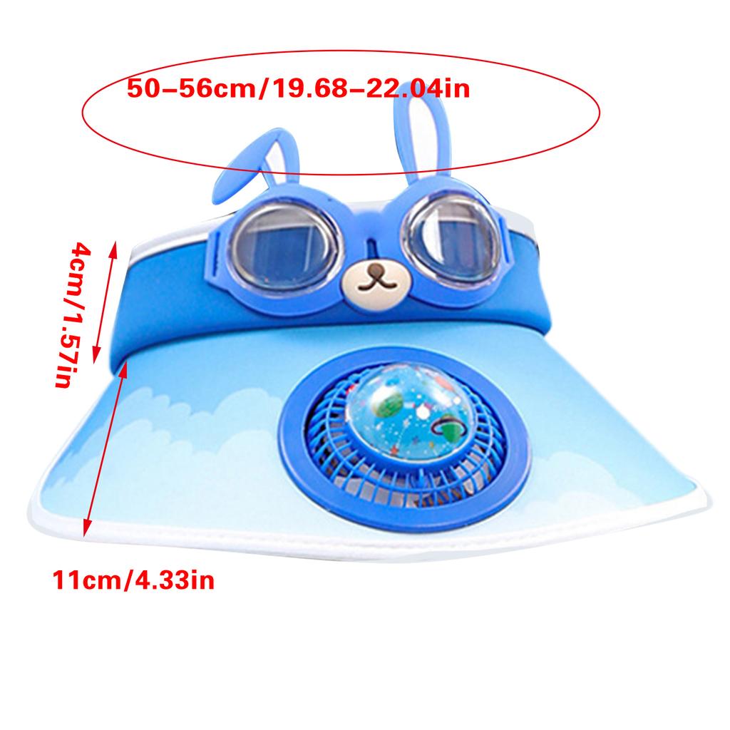 Cartoon Sun Protective Fan Hat for Kids USB Chargeable Cooling Fan Hat Long Brims Hat Outdoor Camping Hiking Sunproof Hat