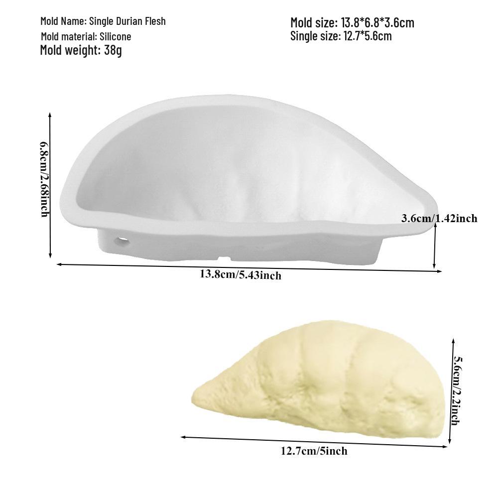 3D Fruchtmousse Silikon Kuchenformen: Birne, Apfel, Ananas, Pfirsich, Durian, Himbeere.