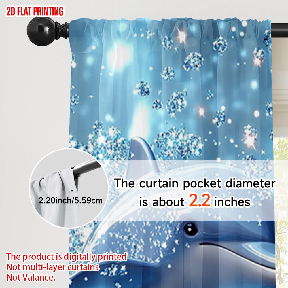 2pcs, Plane Printing Curtain Popular Blue Dolphin Polyester Fabric (without Rod) Outdoor Decorations Ldeal for Bedroom,