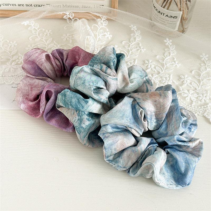 Design Sense Soft Hair Ties Fashion Satin Colorful Large Intestine Hair Bands Tie-dye Hair Accessories Printing Hair Scrunchies