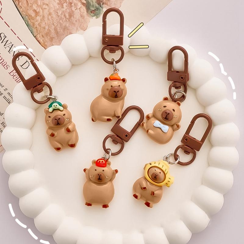 1-10pcs Capybara Keychains Bag Phone Pendant Kapibala Animal Hanging Pendants Men Women Cute Keyring Party Guest Jewelry Gift