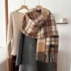 New Classic Korean Style Double Sided Plaid Tassel Scarf for Women Winter College Style Couple Versatile Warm Scarf