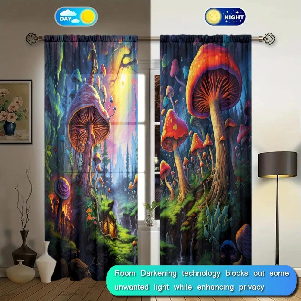 Jungle Mushrooms Printed Curtain for Home Decor - Rod Pocket Window Treatment for Bedroom, Kitchen, Living Room