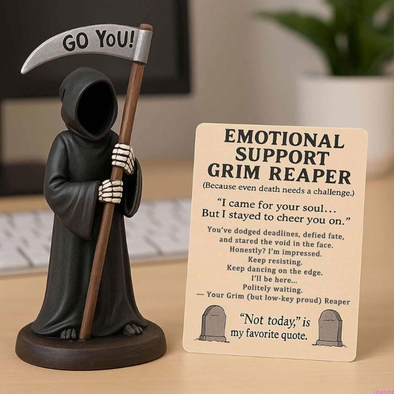 Fun Emotionally Support Statue Gothic Decors Resins Death Figurine With Napping Cats Design Halloween Encouragement Gift
