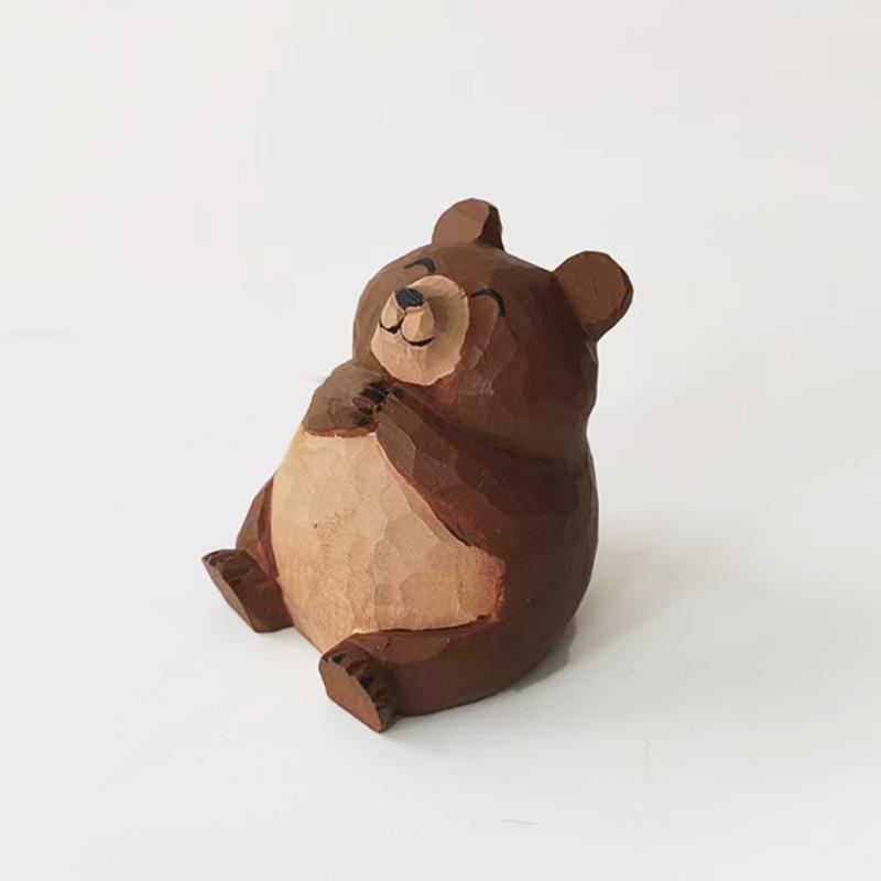 Handmade Solid Wood Animal Figurines: Kitten, Chick, Elephant, Snowman
