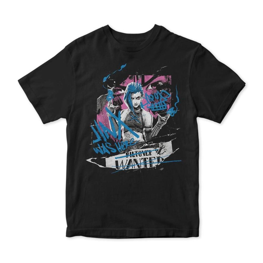 Футболка с принтом Arcane Jinx Was Here Одежда Графическая футболка с коротким рукавом Мужская Женская Всесезонная Мужская футболка Черная Повседневная футболка с круглым вырезом S разноцветный