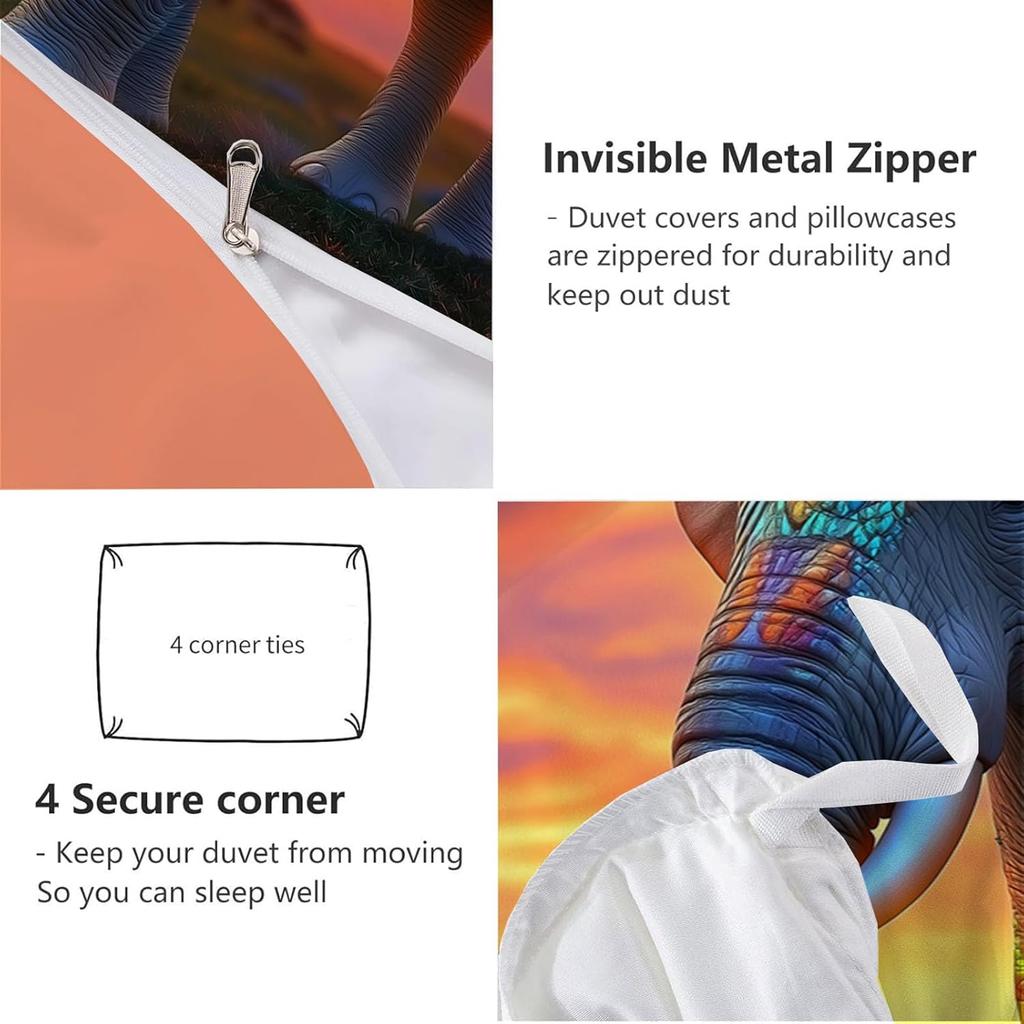 Animal Elephant 3D Print Pattern 2 Piece Bedding Set with Pillowcase All Season Quilt Duvet Cover with Zipper for Kids Adults