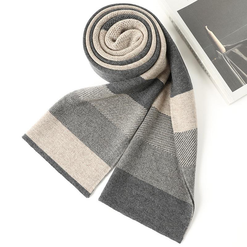 Fashion men's scarves trendy business temperament autumn and winter new striped scarves wool thickened warm scarves