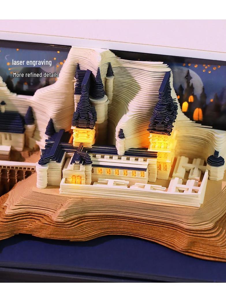 Calendar și Blocnotes Sculptură de Hârtie 3D Castelul Harry Potter Decor Birou