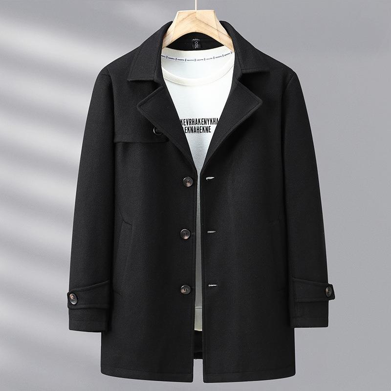 

Полудлинное шерстяное весенне-осеннее мужское шерстяное пальто большого размера, повседневное двустороннее XXL