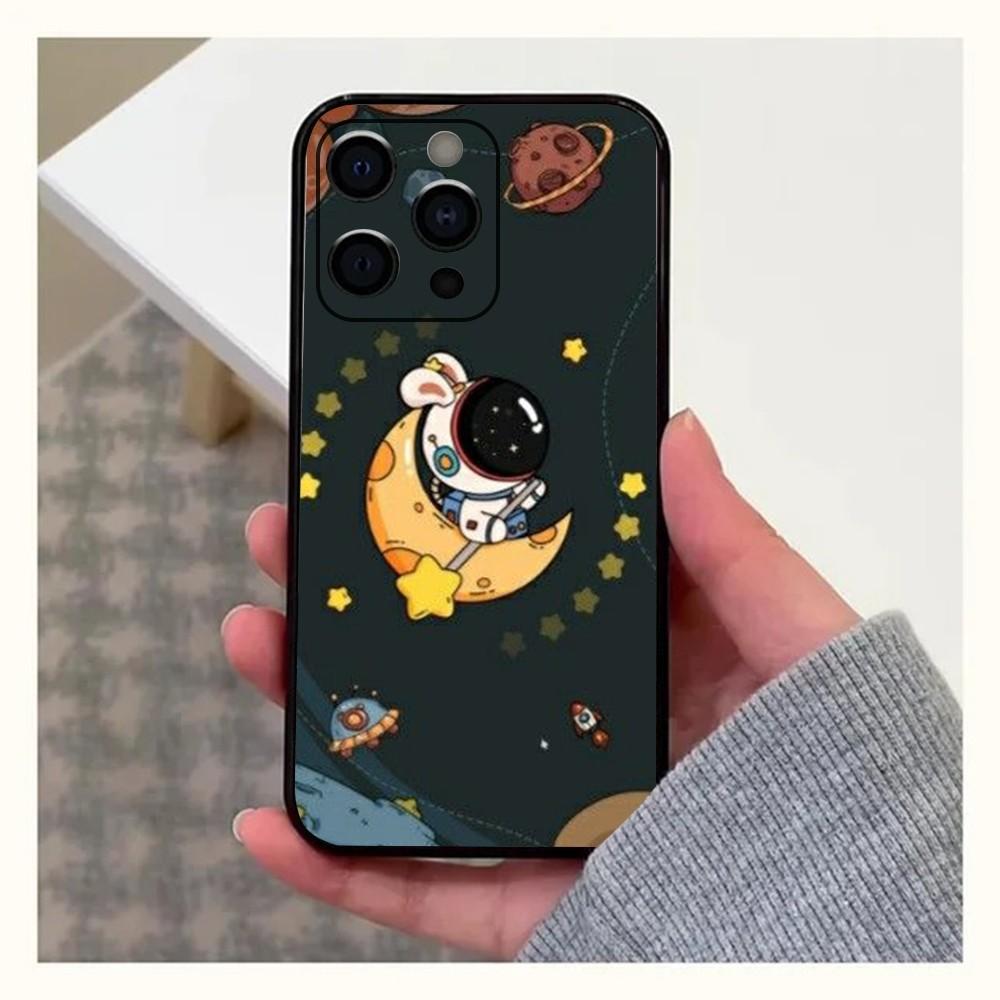 Astronaut Cute Kid Phone Case For Apple iPhone 15,14,13,12,11,Pro,X,XS,Max,XR,Plus,Mini Soft  black shell