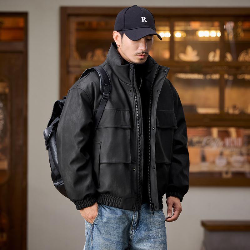 

American Workwear PU Leather Men s Down Jacket - 2026 Winter Collection, High-End Trendy Brand. XL