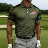 Men Golf Polo Shirt Short Sleeve Button Up Collared Top with USA Flag Print Casual Athletic Fit for Outdoor Sports