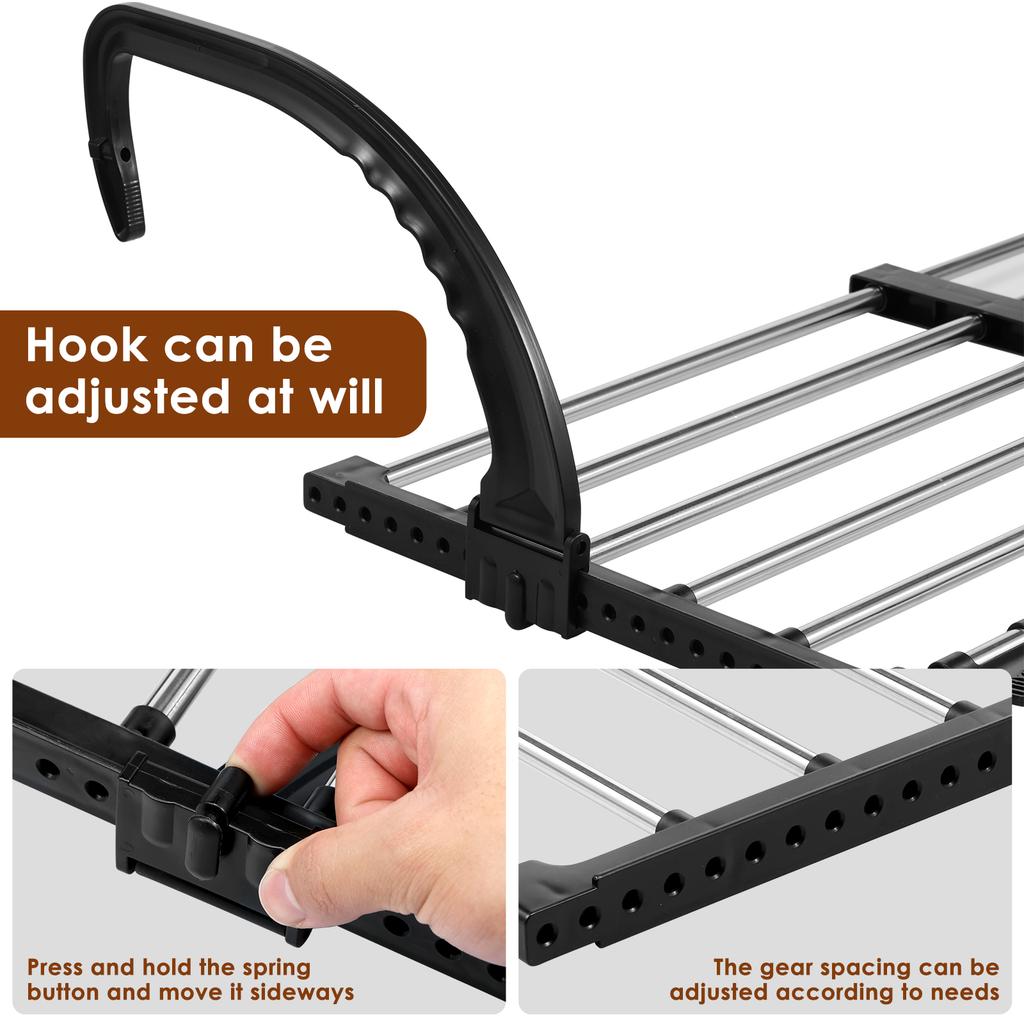 Radiator Clothes Airer Foldable Radiator Drying Rack 42-72CM Extendable Stainless Steel Radiator Clothes Drying Rack for Laundry