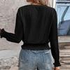 Women V Neck Hollow Out Long Sleeve Blouse with Ruffle Hem Lightweight Knit Pullover Top for Spring Autumn Casual Wear