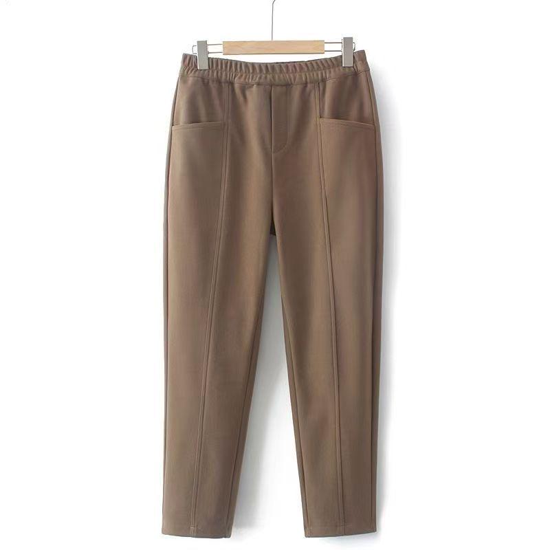 

Plus Size Trendy Elastic Waist Woolen Cigarette Pants for Women – Casual Nine-point Lazy Style 4XL кофейный