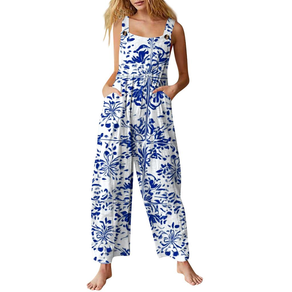 Women's Casual Jumpsuit Sleeveless Fashion Floral Print Jumpsuit