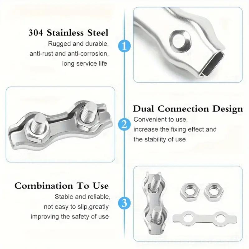 5/10Pcs M2-M8 Stainless Steel Double Post Bolt Clip Wire Rope Cable Clamp Caliper Rope Simple Grip DIY Cable Fastener