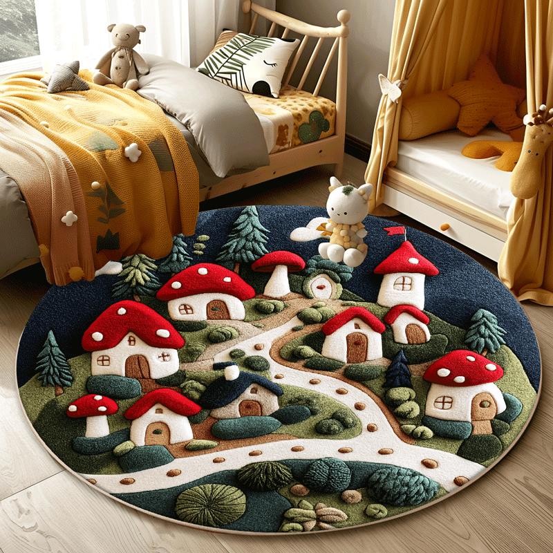 Circular Carpet Bedroom Bedside Blanket Children's Room Cute Cartoon Floor Mat Living Room Sofa Coffee Table Anti Slip Carpet