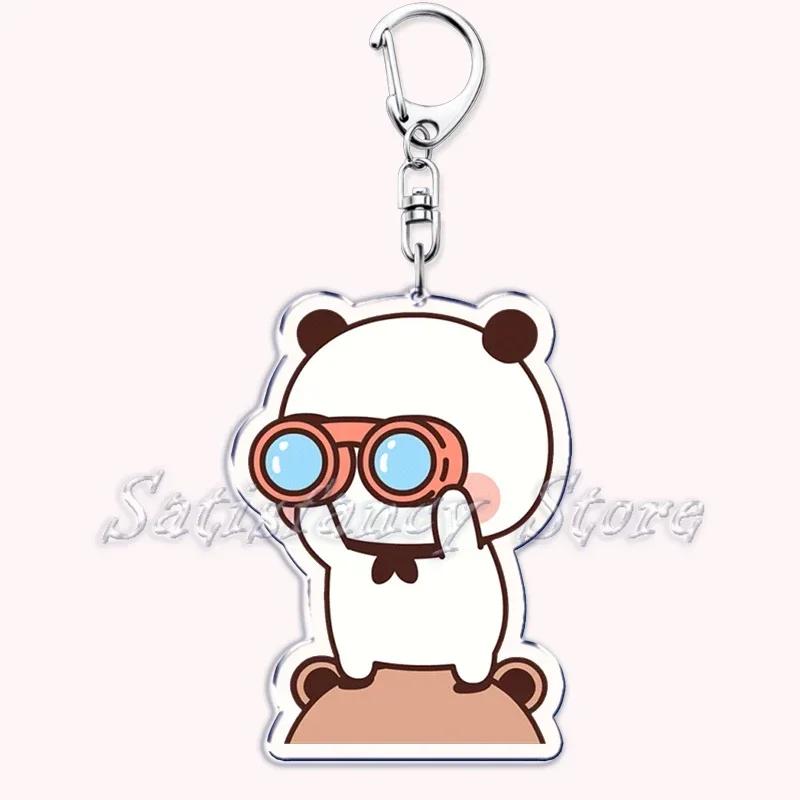 Cute Bubu Dudu Love Keychains Couple Bear Panda Acrylic Keyring for Accessories Bag Pendant Key Chain Jewelry Fans Lovers Gifts