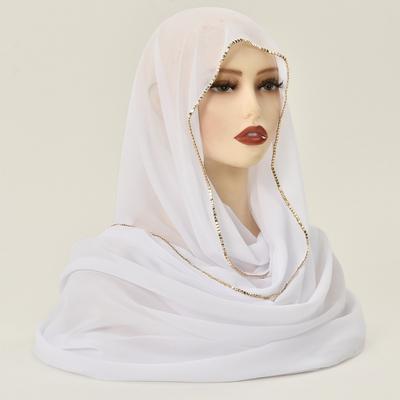 Hot-selling Popular Pearl Chiffon Chain Scarf Solid Color Chiffon Light and Breathable Yarn Head Scarf