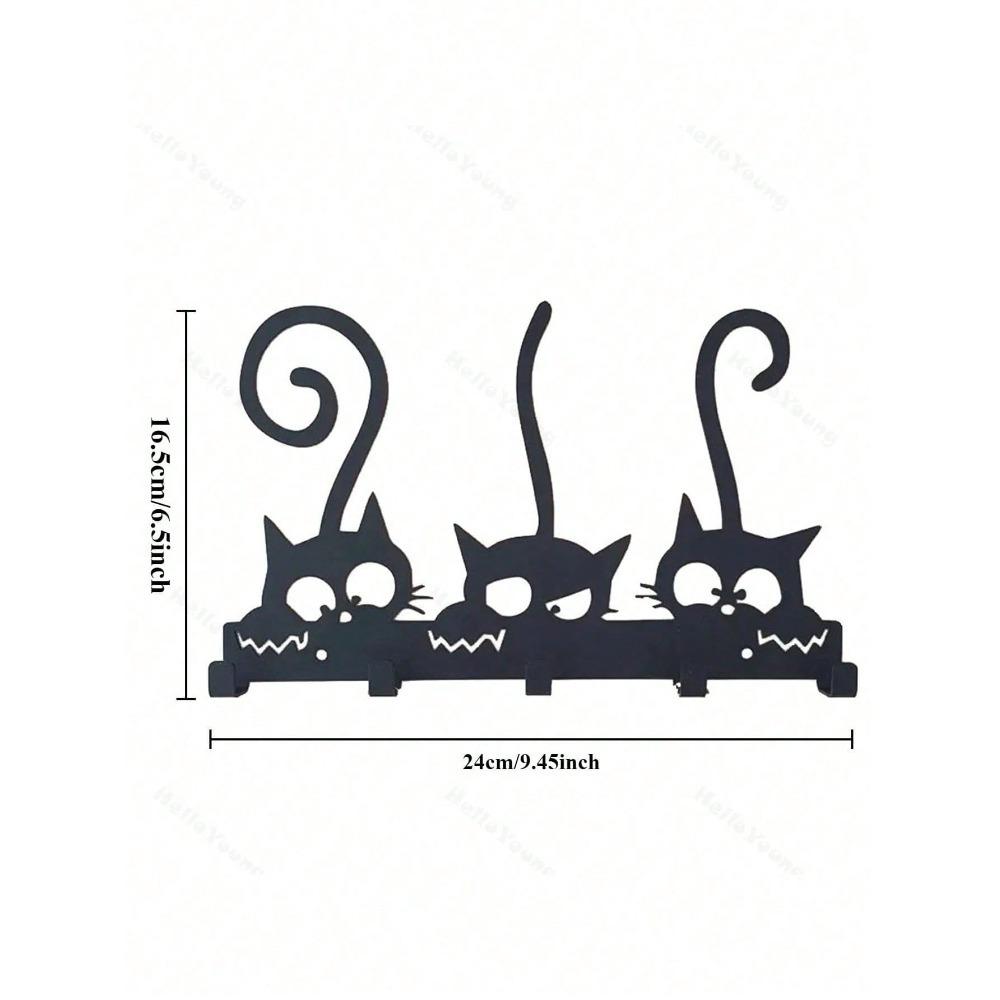 Black Metal Cat Hooks, Cute Kitten Wall Decor, Space Saving Wall Hooks for Hats Bags Towels, Entryway Bedroom Office Organization