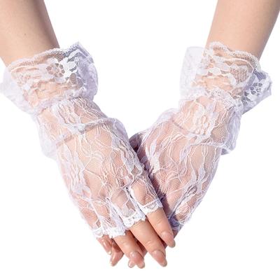 Breathable Half Finger Bridal Gloves with Lace Flower Pattern Wedding Ceremony Formal Occasion Handwear for Bride