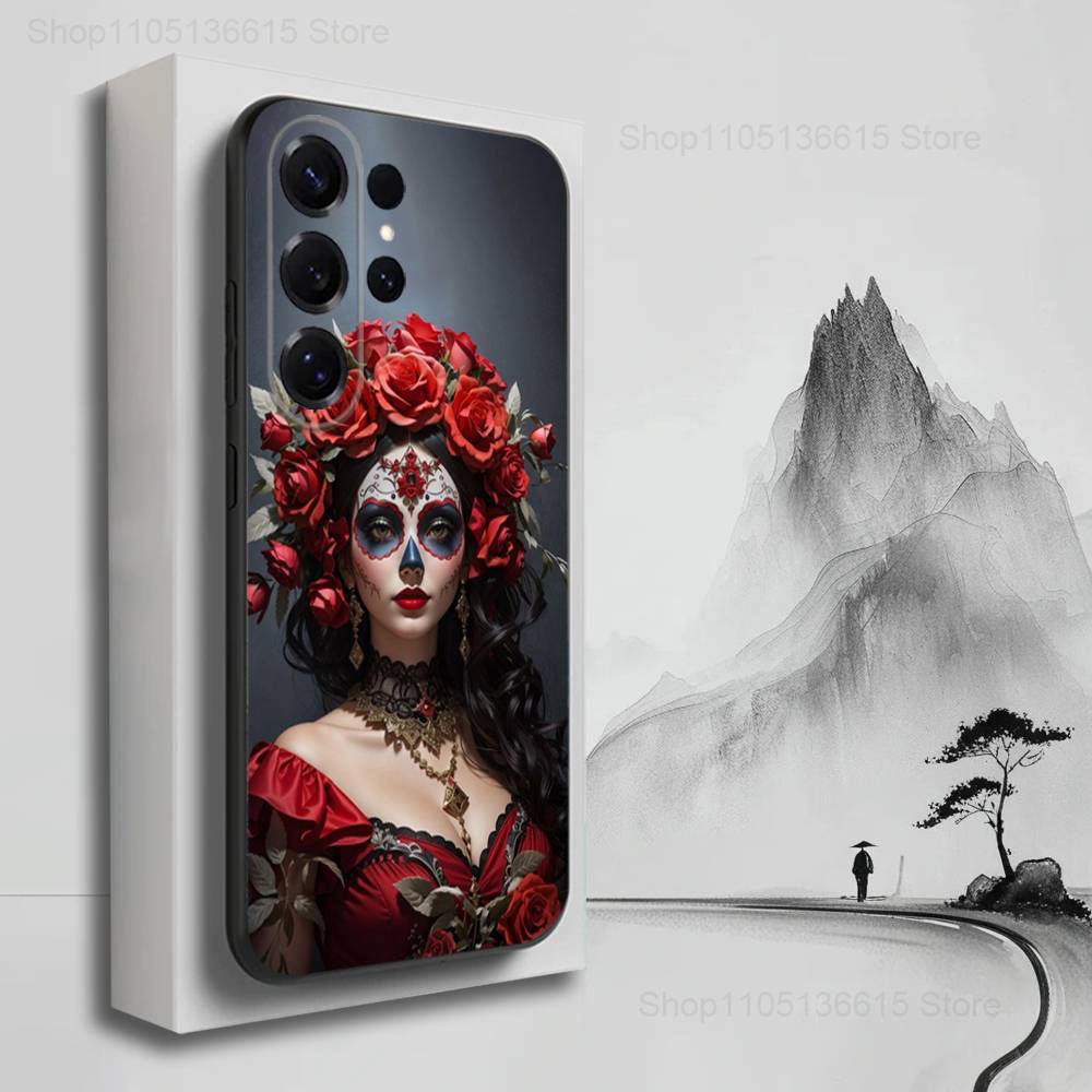 Catrina Skull Girl Mexican Case For Samsung S21,S9,S22,S25,S20,S10,Plus,Ultra,S24,S23,FE,Lite,Soft Silicone Black