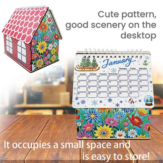 DIY Desk Calendar 2026 Diamond Art Calendar Crafting Kit Cute House Tabletop Calendar Monthly Planner Decoration for Home Office Bedroom