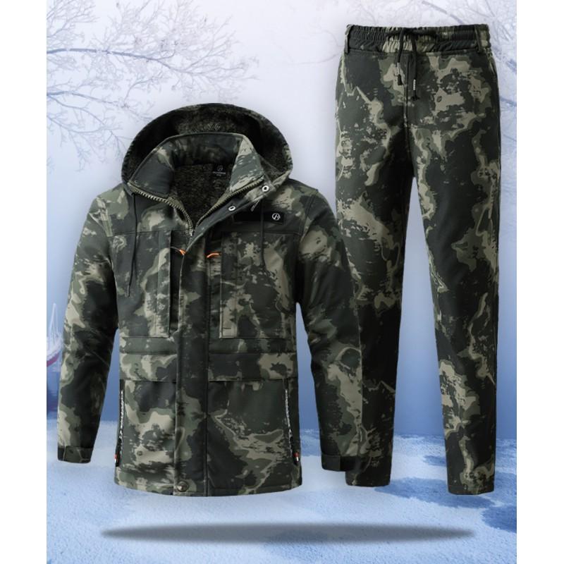 Camouflage Fleece Cycling Suit Water Resistant Thermal Winter Outdoor Workwear