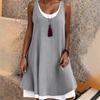 Dames U-hals Mouwloze Midi Jurk Losse Pasvorm Middelhoge Taille Casual Nep Tweestuk Tanktop Jurk