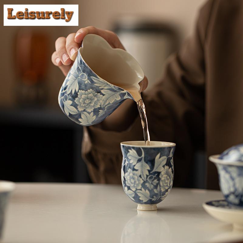 150ML Soda Glasur Yuan Blau und Weiß Keramik Teekanne Teeverteiler Cha Hai Spender Gerechtigkeitsbecher Fair Becher Teegeschirr Zubehör