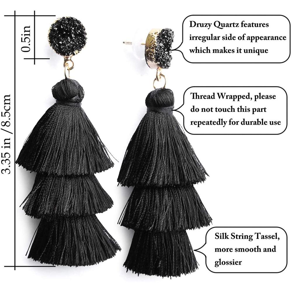 Bohemian Tassel Earrings Colorful Layered Dangle Drop Jewelry Gift for Women Christmas Birthday Party