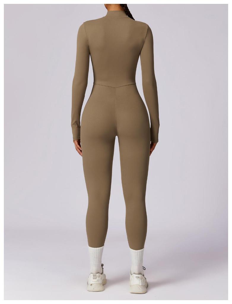 European & American Long Sleeve Zipper Bodysuit - Hip-Lifting Fitness & Yoga Pants for Women In Black