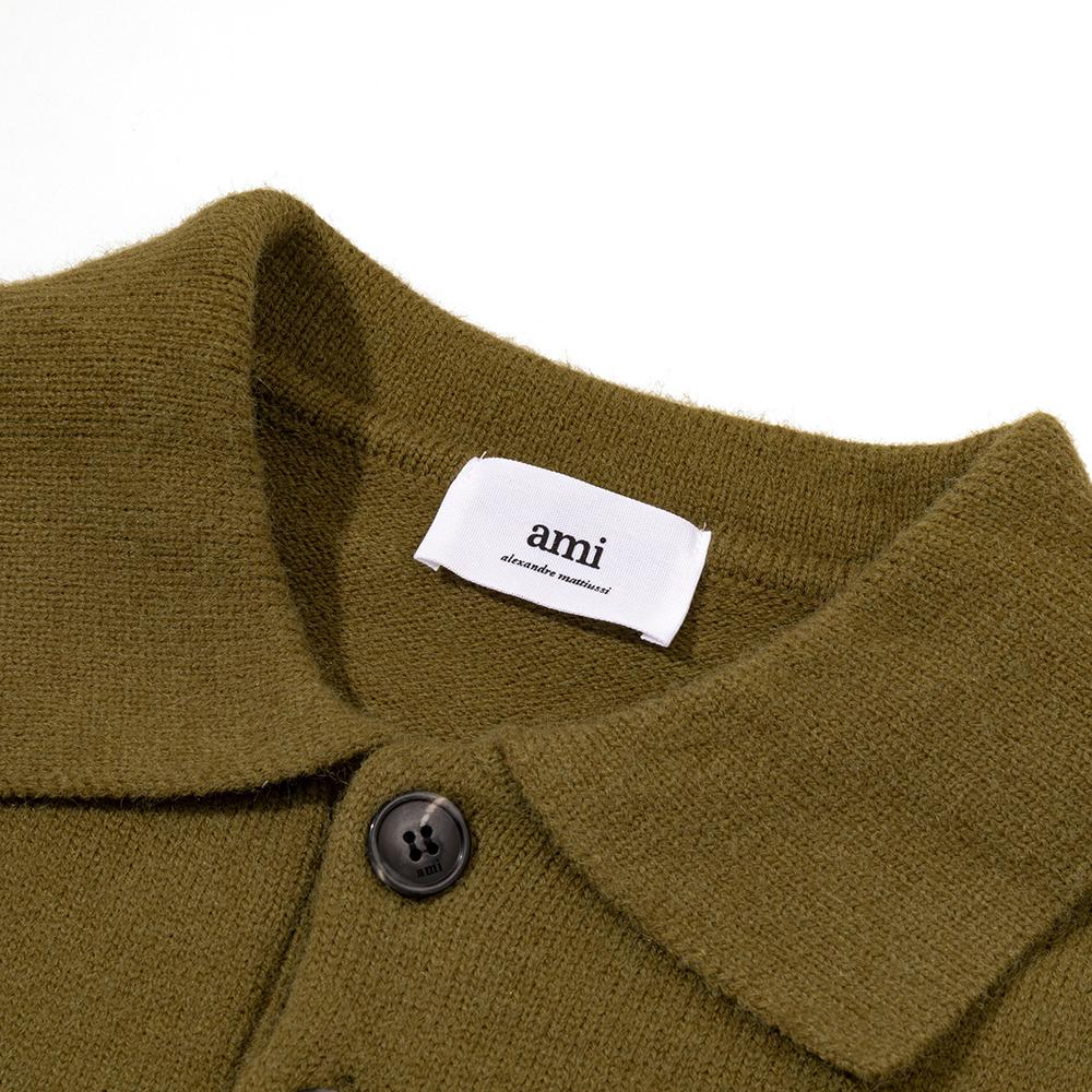8199 AMI Autumn and Winter White Heart-shaped Jacquard Alpaca Wool Blended Loose Sweater Polo Collar Men Pullover Sweater