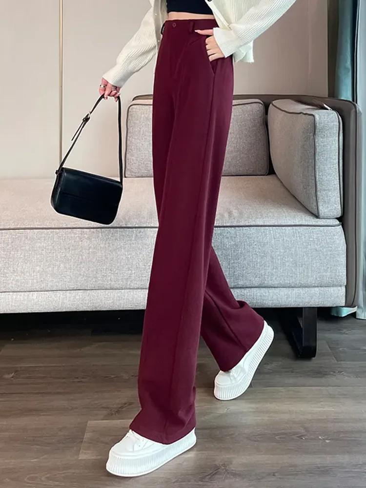 Thicke Loose High Waist Wide Leg Pants Winter Warm Solid Elegant Straight Pantalones Trousers Office Lady Casual Sweatpants New