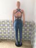 European American Casual Slim Backless Bandage Denim Jumpsuit