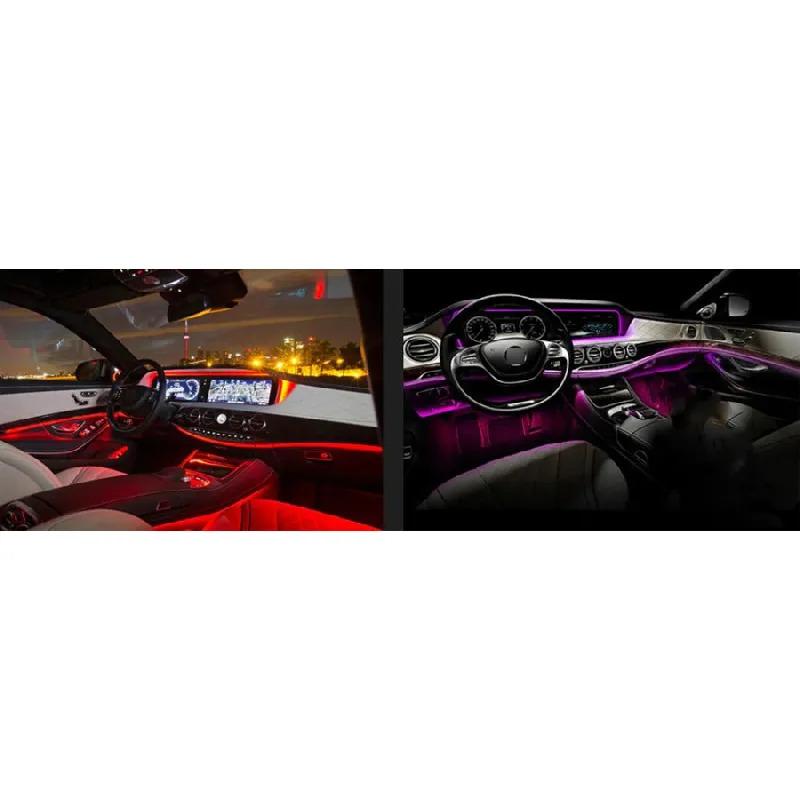 

I In 9 NO Threading Ambient Light Car Atmosphere Light Lamp APP Control 64Colors DIY Soft Refit Optic Fiber Band For Car InteriorDecorative W/Foot
