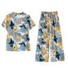 Eleganta 2-delade Set för Kvinnor Plus Size Löst Vintage Tryck Hög Midja Byxset Sommar Casual Kläder för Medelålders Kvinnor