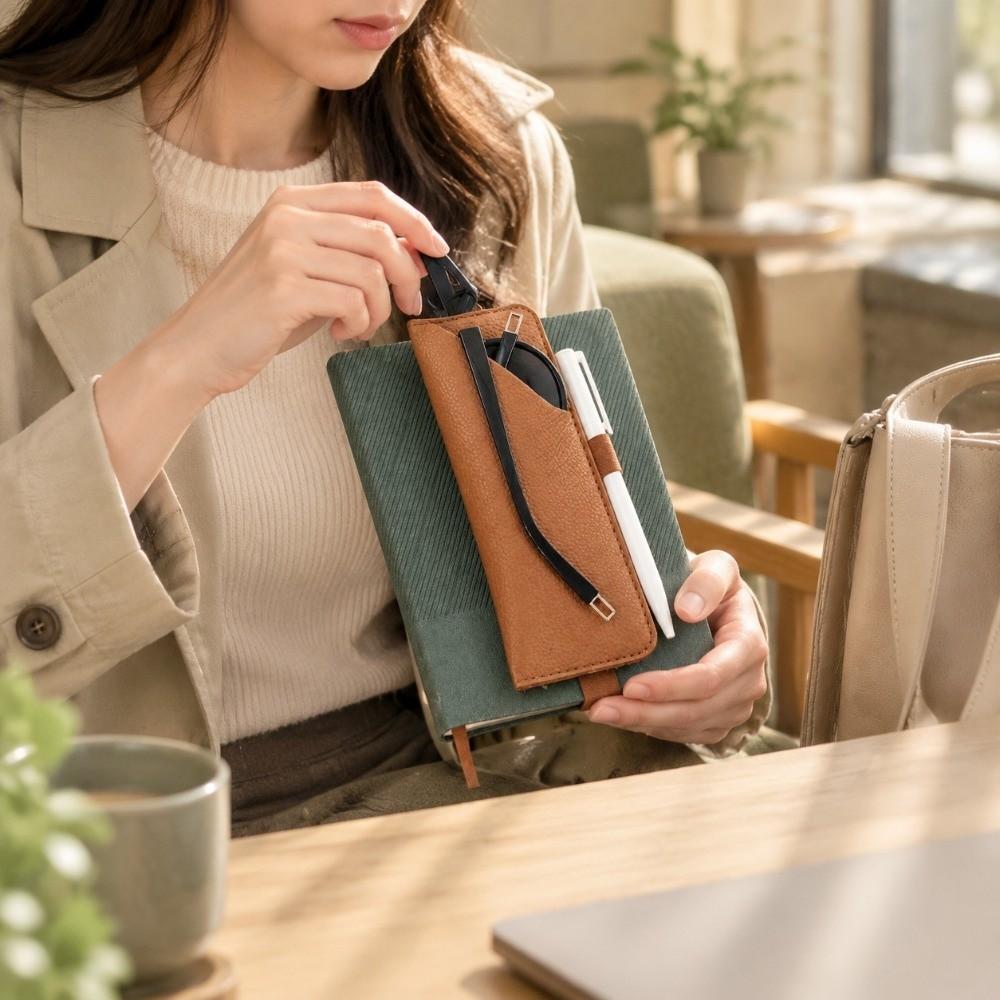with Elastic Band Eyeglasses Holder PU Leather Pencil Pouch Journal Planner Notebook