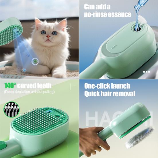Hunde Nebelbürste 3 in 1 Selbst reinigende Katzenbürste Nebelspray Antistatische Massagebürste Wiederaufladbarer Pflegekamm für Haarendung Langes kurzes Haar Haustiere Verwendung