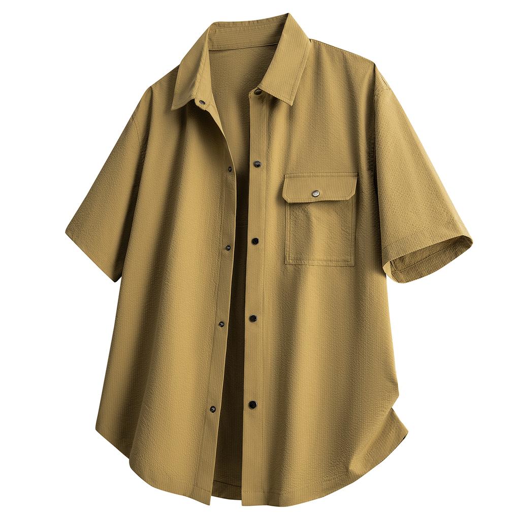 Shirt Men's Short-sleeved Shirt T-shirt Solid Color Lapel Top Breathable Sweat-absorbent Loose Versatile Shirt