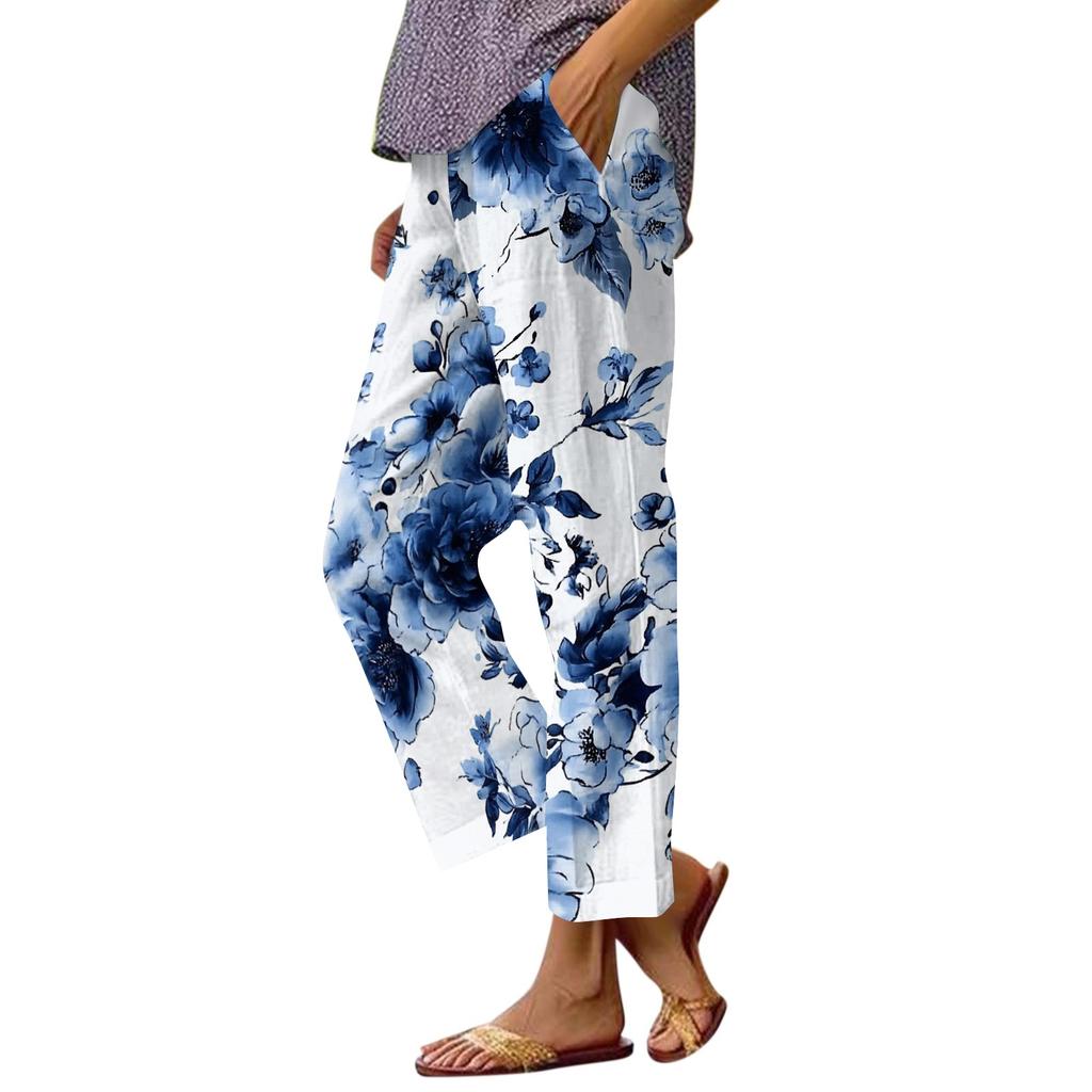Women Casual Drawstring Waist Pants with Elastic Waistband and Pockets Lightweight Relaxed Fit Printed Lounge Trousers for Daily Wear