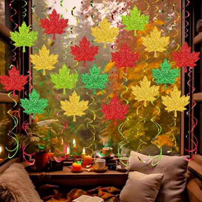 Fall Leaves Hanging Swirls Decoration Thanksgiving Maple Leaf Swirls Streamers Autumn Harvest Ceiling Hanging Decor for Birthday Party Supplies