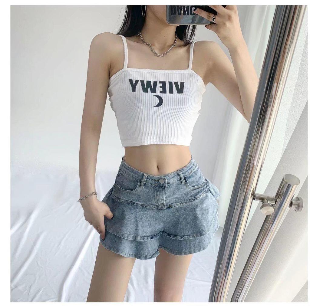 High Waist Fishtail Pleated Denim A-Line Mini Skirt - Women's Niche Slim Fit